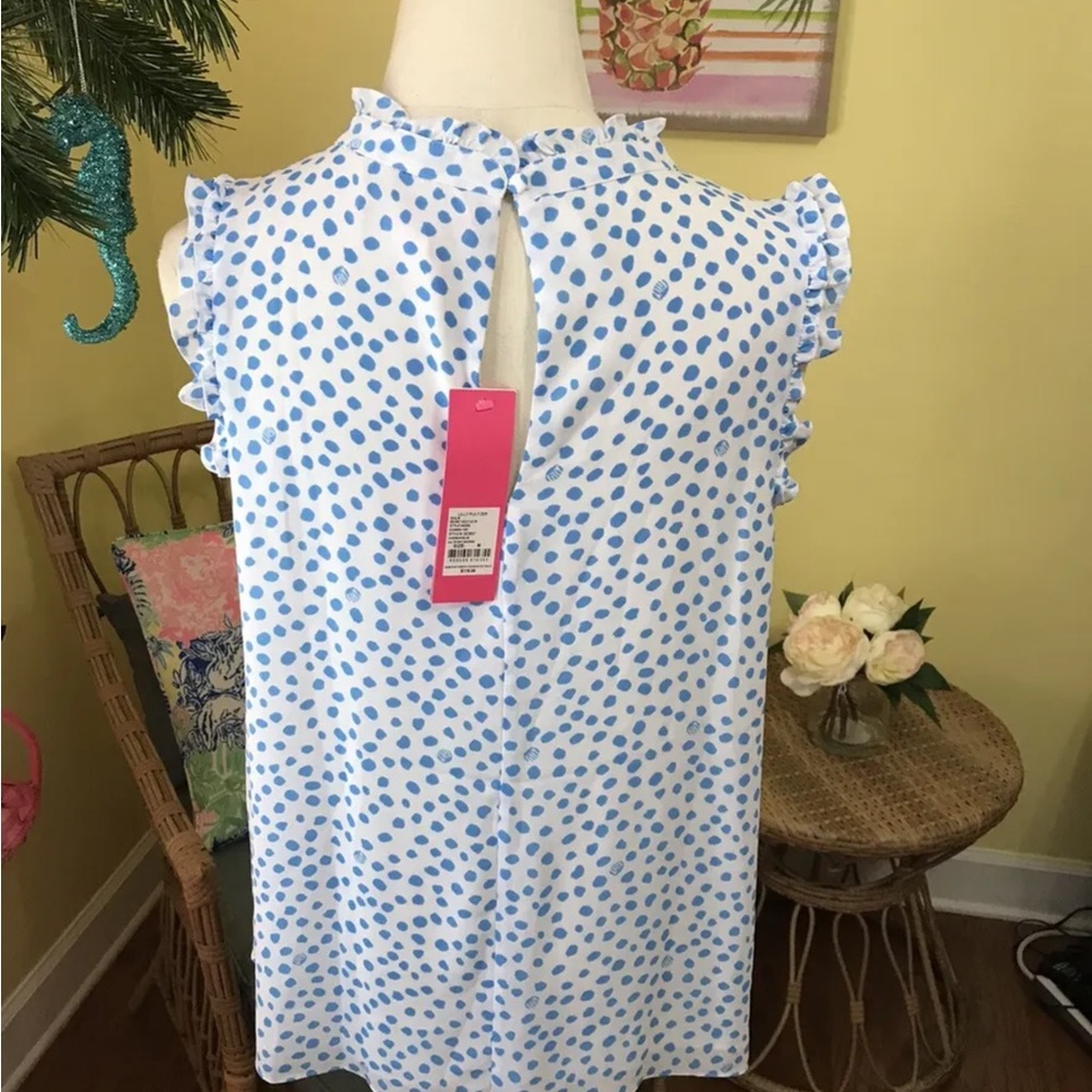 Lilly Pulitzer NWT Cambria Top Zanzibar Blue Lillys Dot Inverse $118 Size XXS - Picture 4 of 7